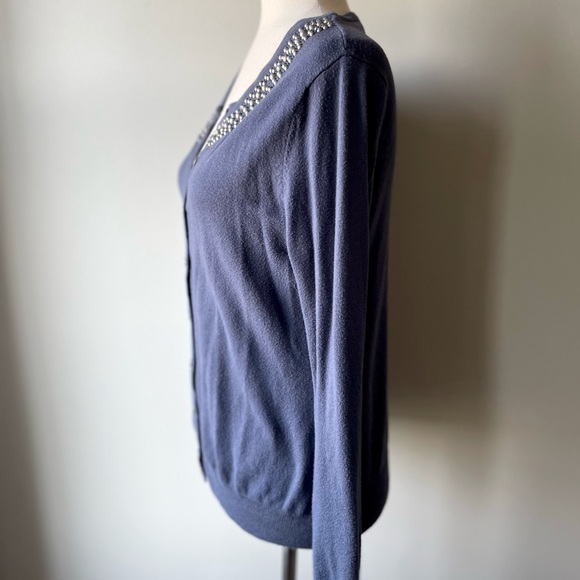Merona | Button-Down Beaded Neckline Cardigan | Navy Blue | Medium - Picture 3 of 4